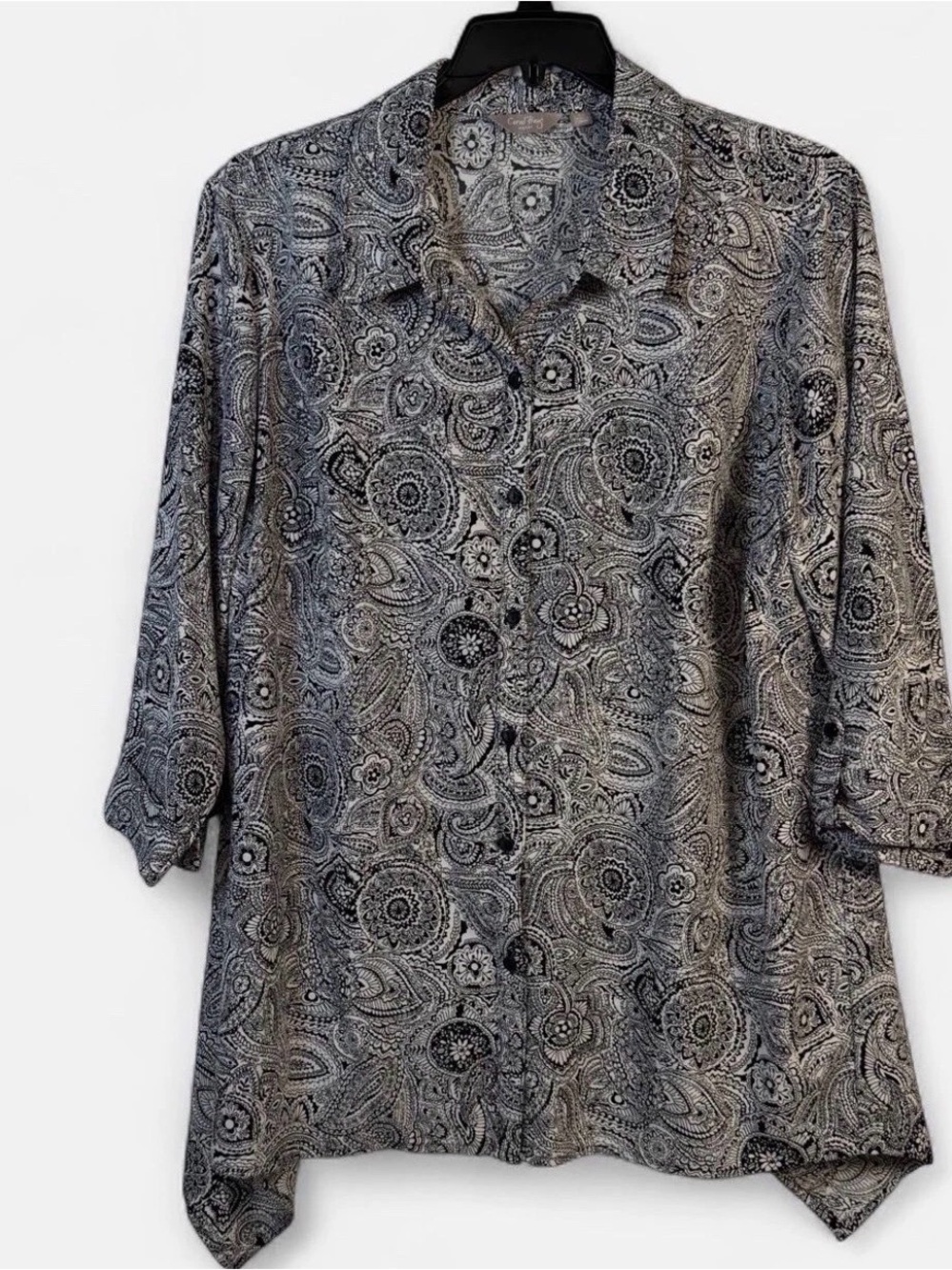 Coral Bay Black & White Paisley Button-Down Blouse
